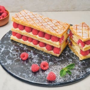 Raspberry and verbena millefeuille